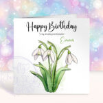 personalised january february march snowdrops birthday card