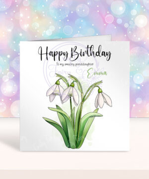personalised january february march snowdrops birthday card