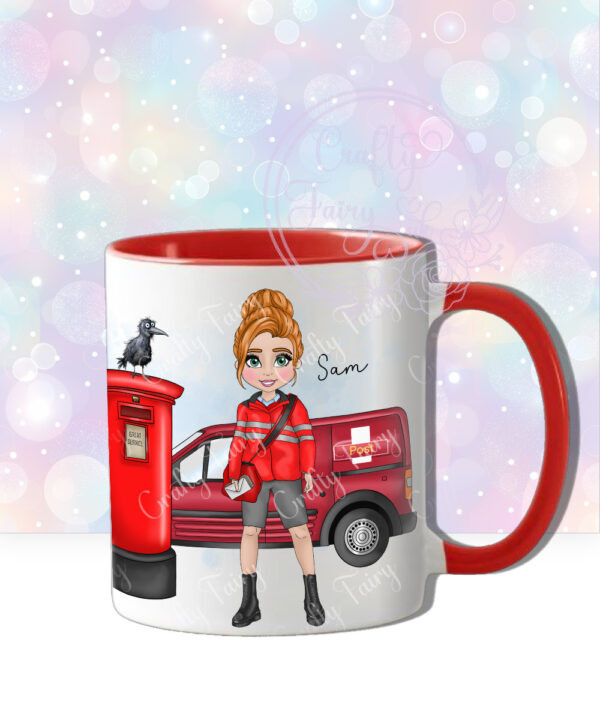 personalised postwoman postie in red mug gift