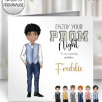 personalised school leavers prom card boy in waistcoat & bowtie