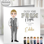 personalised school leavers prom card boy in waistcoat & bowtie