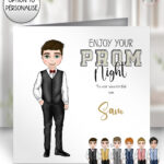 personalised school leavers prom card boy in waistcoat & bowtie