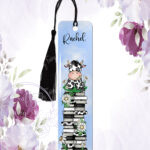 personalised daisy dairy cow & books metal bookmark