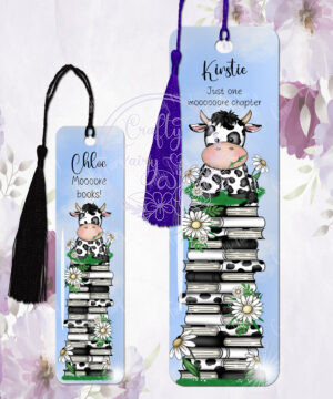 personalised daisy dairy cow & books metal bookmark