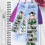 personalised daisy dairy cow & books metal bookmark