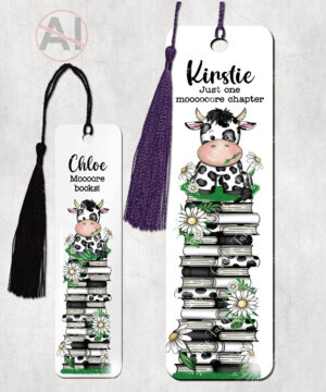 personalised daisy friesian dairy cow & books metal bookmark