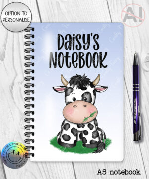 personalised daisy friesian dairy cow & daisies a5 notebook gift