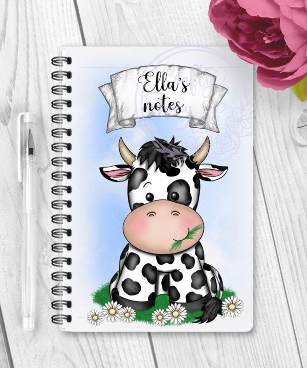 personalised daisy dairy cow & daisies a5 notebook gift