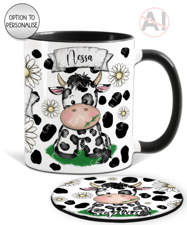 personalised daisy friesian dairy cow & daisies cow print mug gift