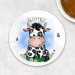 personalised daisy dairy cow & daisies coaster gift
