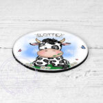 personalised daisy dairy cow & daisies coaster gift