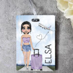 personalised luggage bag tag for lady or teen who loves travelling