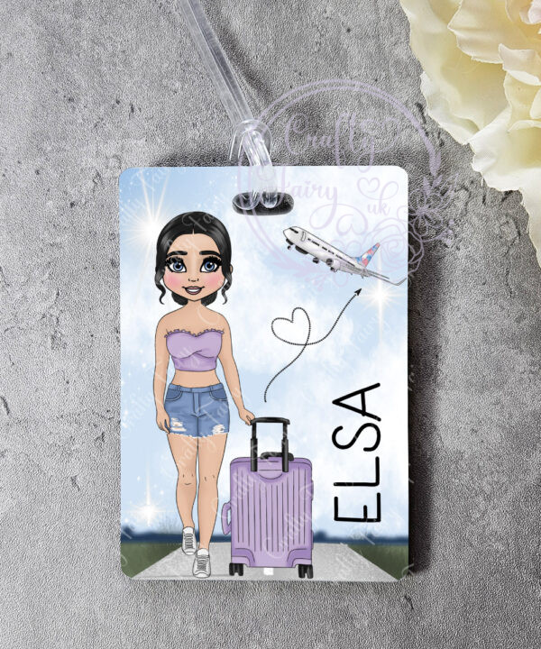 personalised luggage bag tag for lady or teen who loves travelling