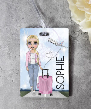 personalised luggage bag tag for lady or teen who loves travelling