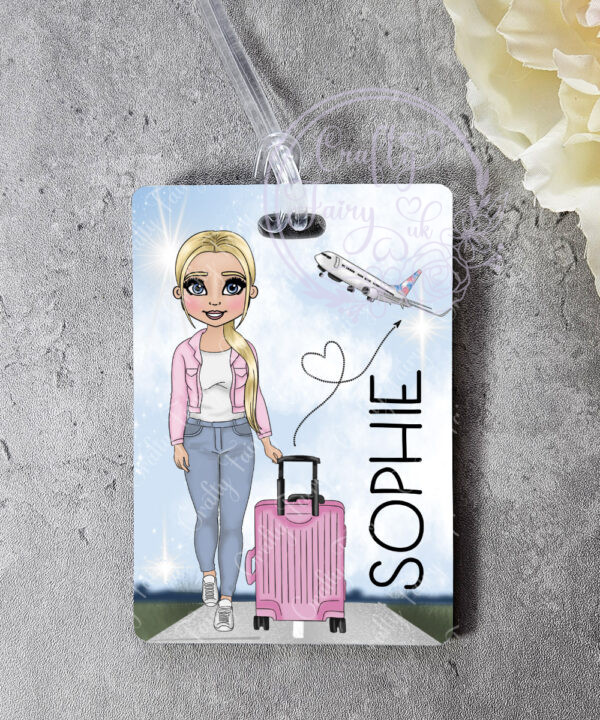 personalised luggage bag tag for lady or teen who loves travelling