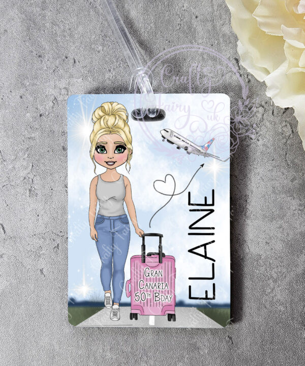 personalised luggage bag tag for lady or teen who loves travelling