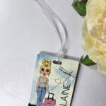 personalised luggage bag tag for lady or teen who loves travelling