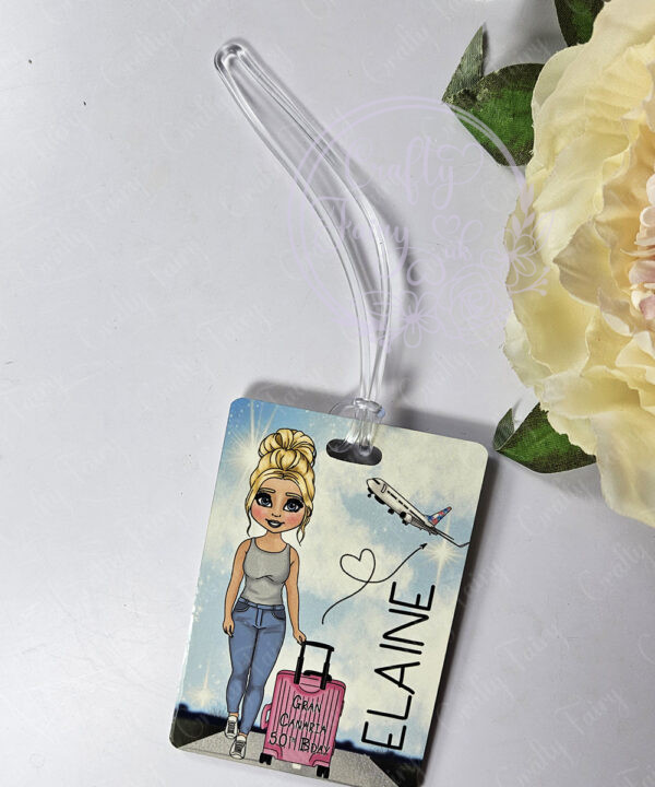 personalised luggage bag tag for lady or teen who loves travelling