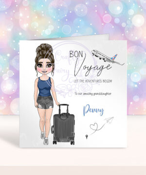 personalised happy travels bon voyage card for lady or teen who loves travelling