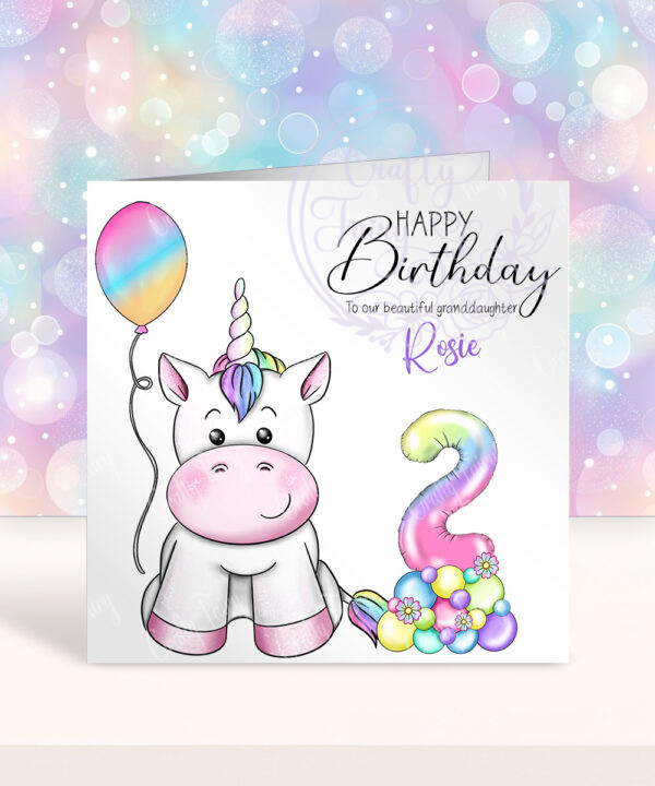 personalised rainbow unicorn toddler girl's 1st 2nd 3rd 4th 5th birthday card