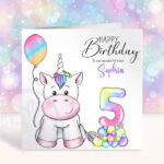 personalised rainbow unicorn toddler girl's 1st 2nd 3rd 4th 5th birthday card