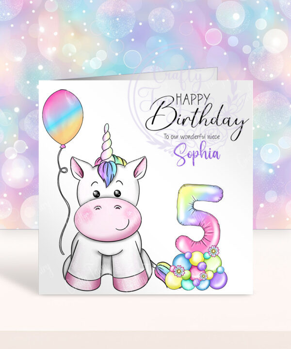 personalised rainbow unicorn toddler girl's 1st 2nd 3rd 4th 5th birthday card