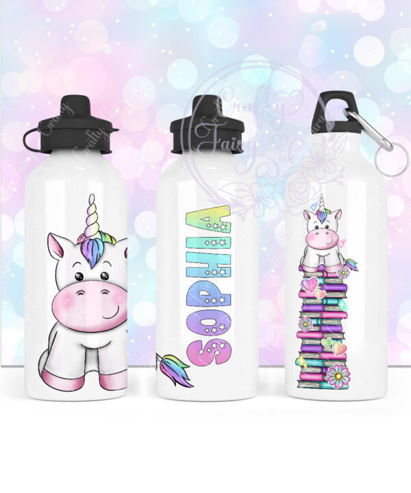 personalised rainbow unicorn 600ml school water bottle for girl