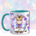 personalised cute giraffe & purple flowers mug gift