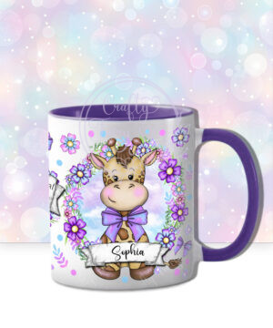 personalised cute giraffe & purple flowers mug gift