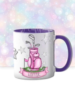 personalised pink golf club bag and stars mug gift