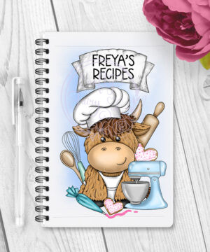 personalised highland cow baker baking a5 notebook gift