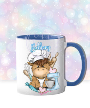 personalised highland cow baker baking print mug gift