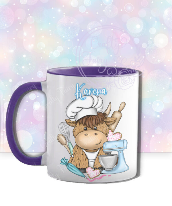 personalised highland cow baker baking print mug gift