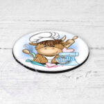 personalised highland cow baker baking coaster gift