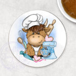 personalised highland cow baker baking coaster gift