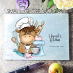 personalised highland cow baker baking glass chopping board or worktop protector