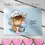 personalised highland cow baker baking glass chopping board or worktop protector