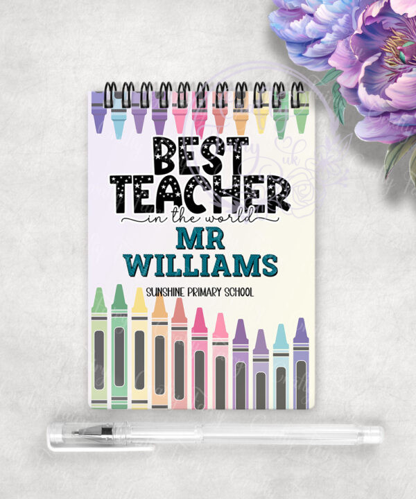 personalised crayons best teacher in the world leaving gift a6 notebook