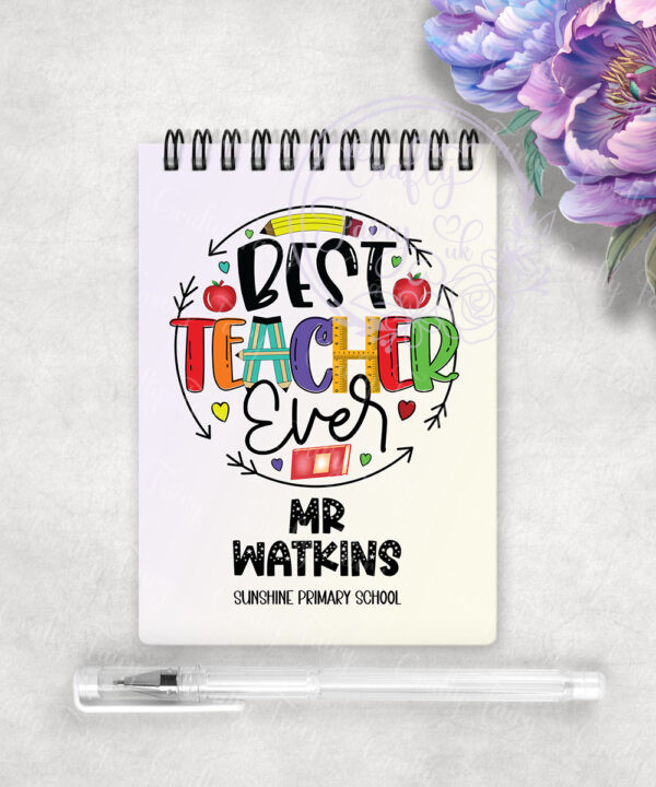 personalised best teacher ever leaving gift a6 notebook