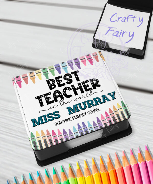 personalised crayons best teacher in the world memo notes holder