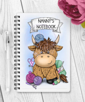 personalised crochet highland cow a5 notebook gift