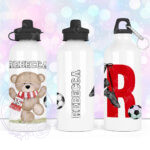 personalised teddy bear with scarf footballer straight water bottle