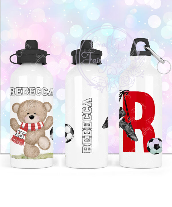 personalised teddy bear with scarf footballer straight water bottle