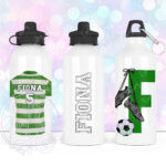 personalised footballer shirt print straight 600ml water bottle
