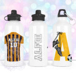personalised footballer shirt print straight 600ml water bottle