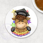 personalised congrats graduation highland cow coaster gift