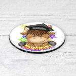 personalised congrats graduation highland cow coaster gift
