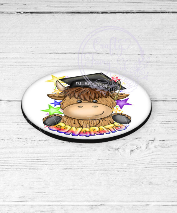 personalised congrats graduation highland cow coaster gift