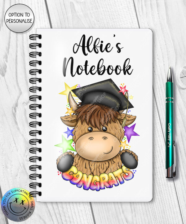 personalised congrats graduation highland cow a5 notebook gift