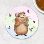 personalised capybara with daisies coaster gift